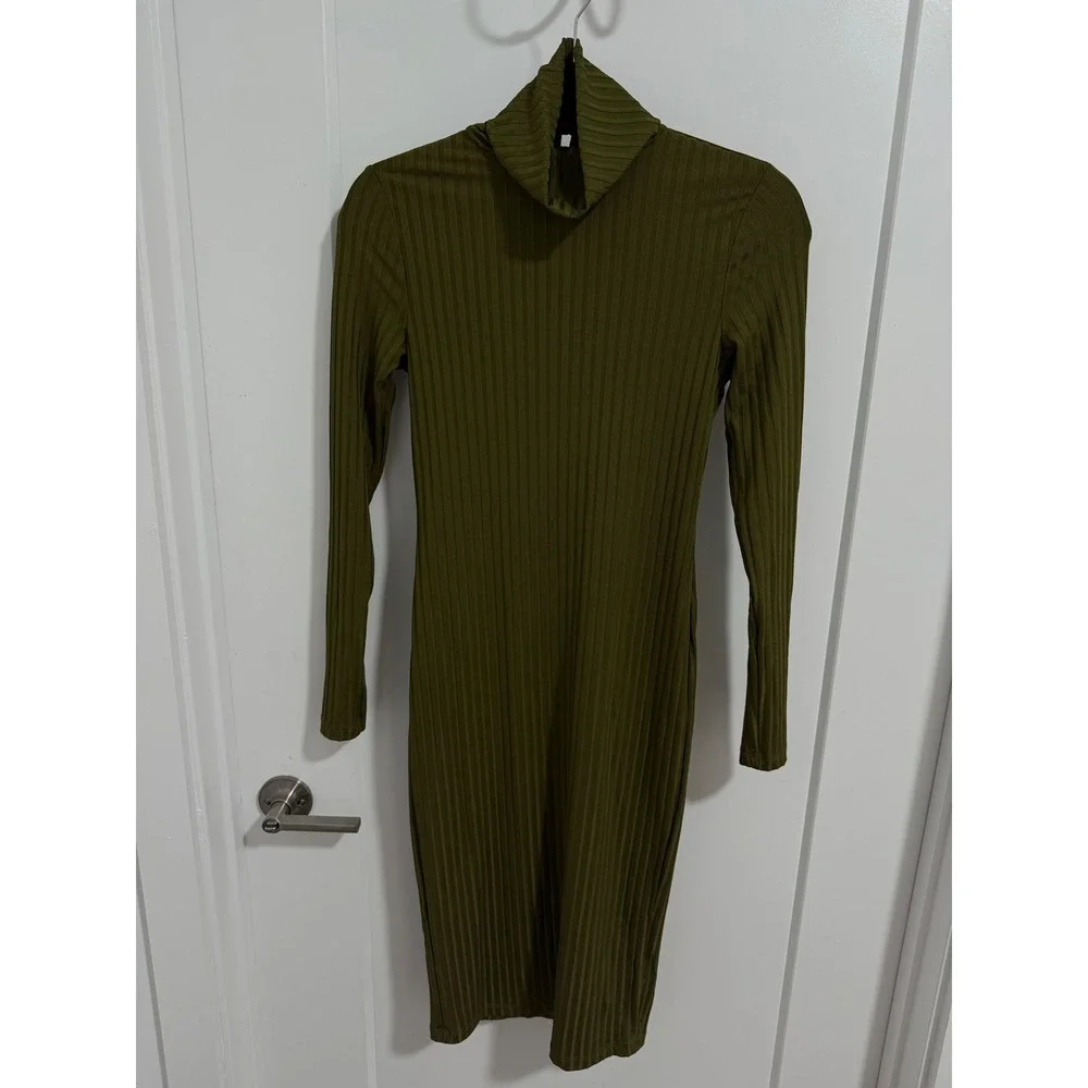 GUESS Marciano Olive Green‎ Ribbed Turtleneck Long Sleeve Bodycon Dress